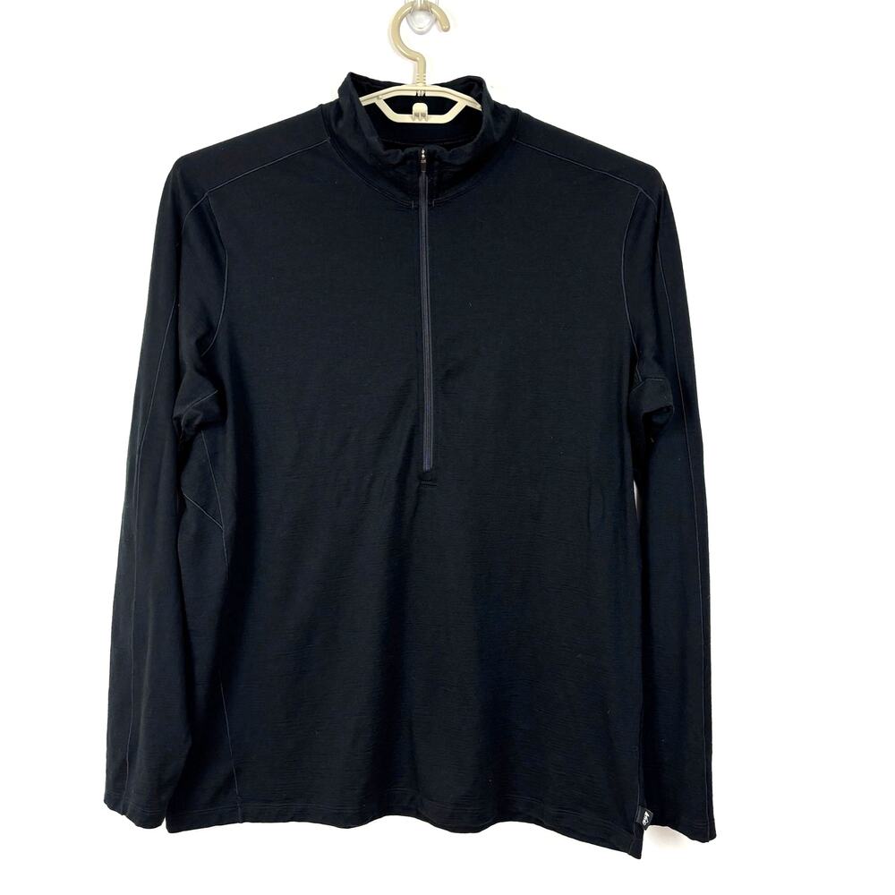 REI 100% Merino Wool Baselayer 1/2 zip black long sleeve Men's XL outdoor hiking